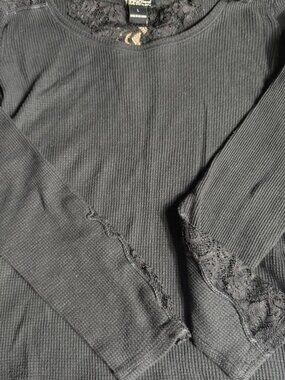 Lucky Brand black long sleeve top with lace...
